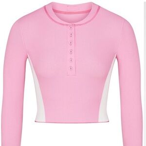 SKIMS Cotton Rib Long Sleeve Crop Top - Bubblegum Multi